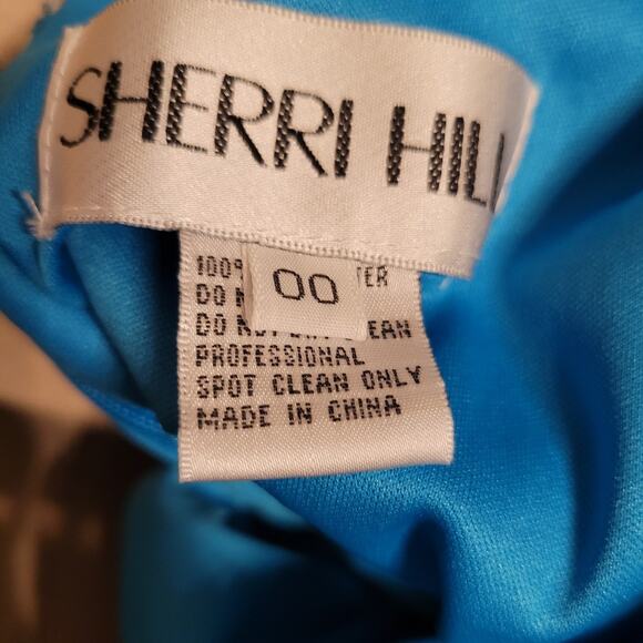 Sherri Hill Dress 00 Blue Prom Sequined Maxi High Slit Cut Out Lace Up Back - Picture 14 of 15